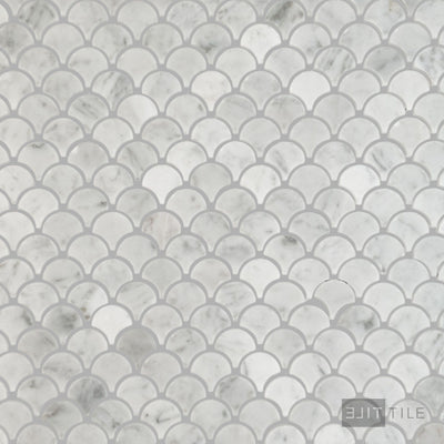 White Carrara Marble 1" Fan Polished Mosaic