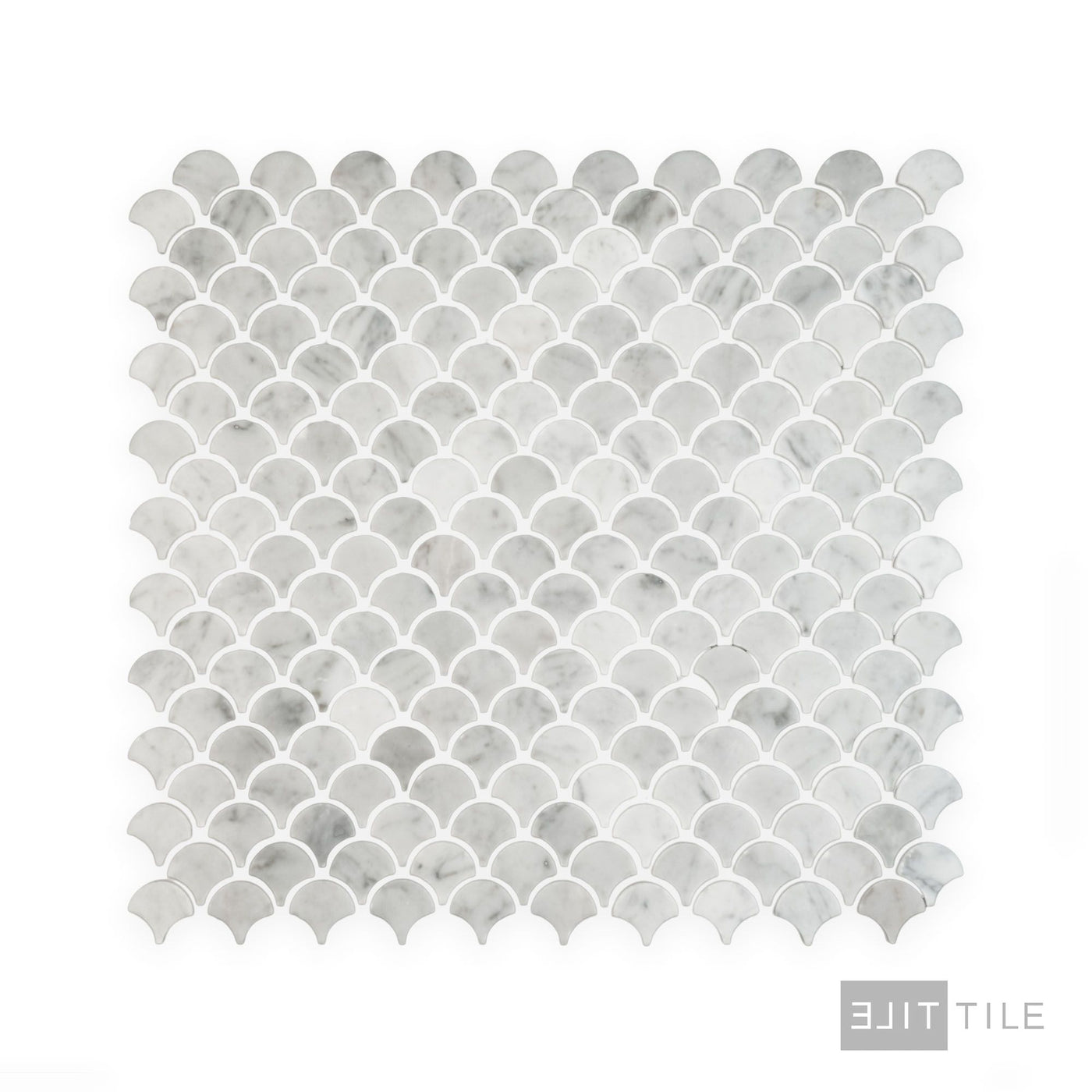 White Carrara Marble 1" Fan Polished Mosaic