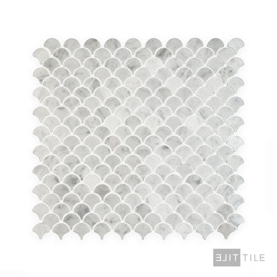 White Carrara Marble 1" Fan Polished Mosaic