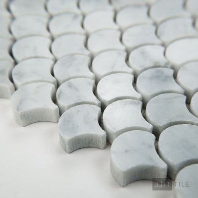White Carrara Marble 1" Fan Polished Mosaic