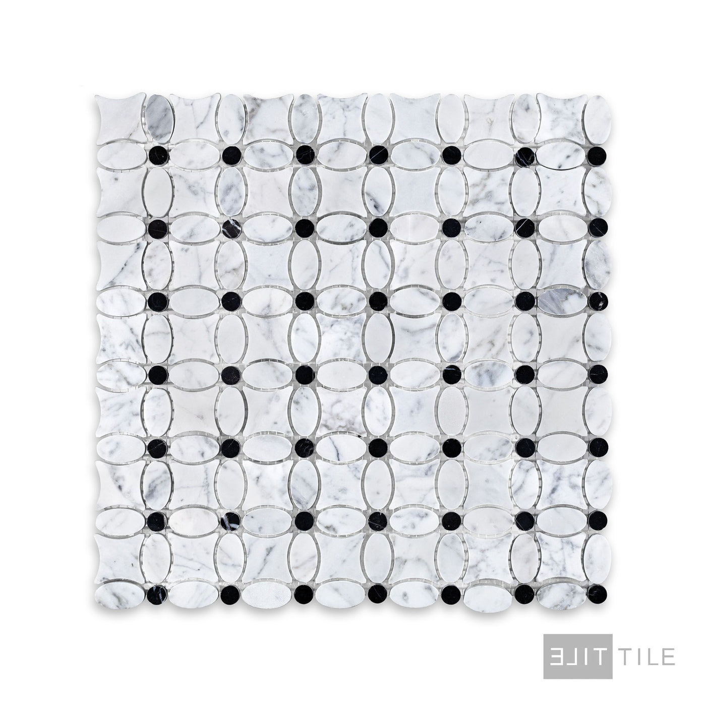 White Carrara Marble Flower Mosaic W/ Negro Marquina Honed