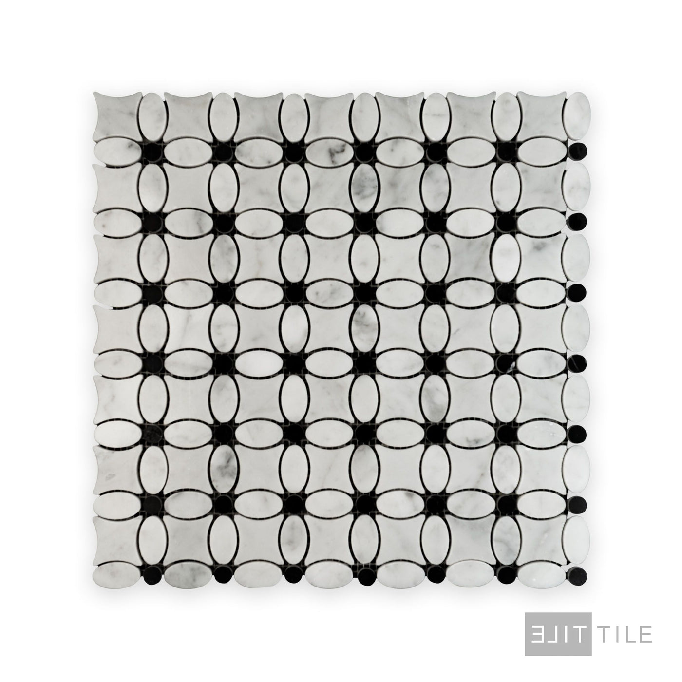 White Carrara Marble Flower Mosaic W/ Negro Marquina Polished