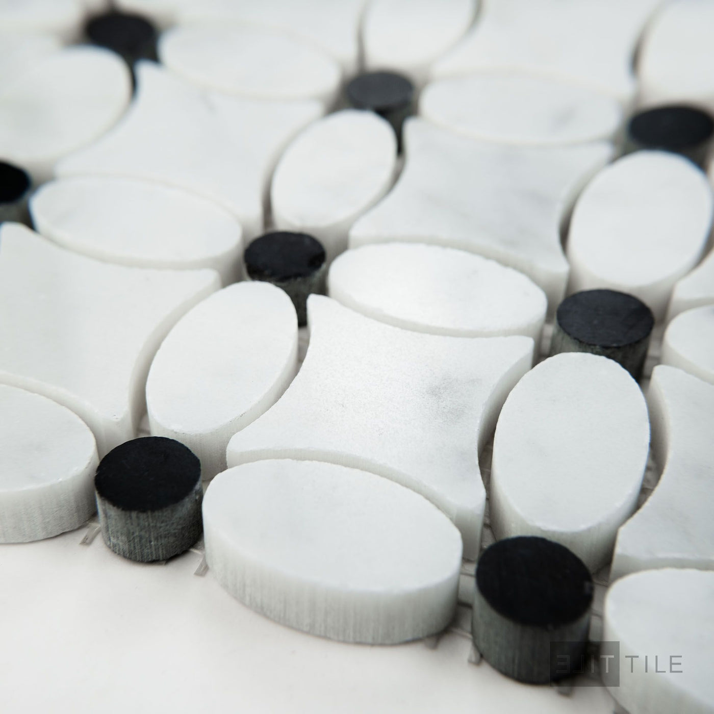 White Carrara Marble Flower Mosaic W/ Negro Marquina Polished