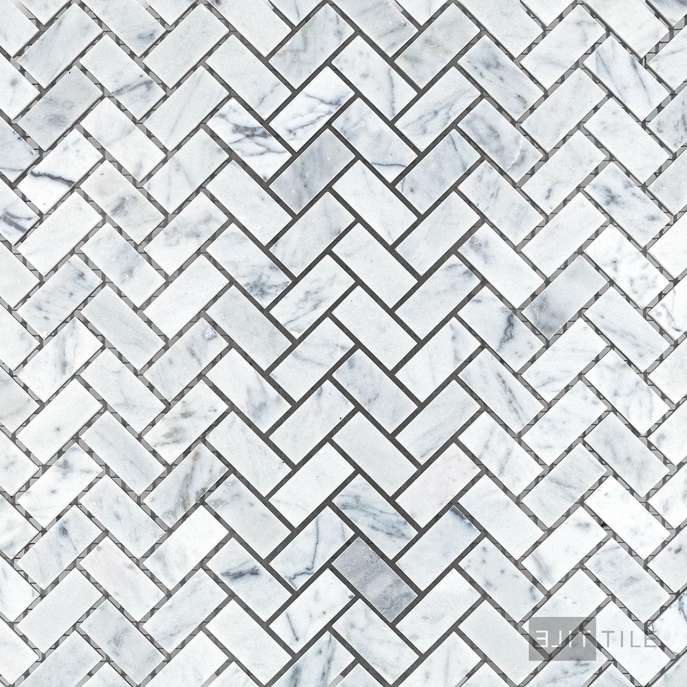 White Carrara Marble 5/8X1-1/4 Herringbone Honed Mosaic