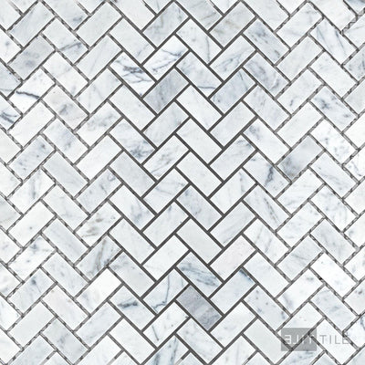 White Carrara Marble 5/8X1-1/4 Herringbone Honed Mosaic