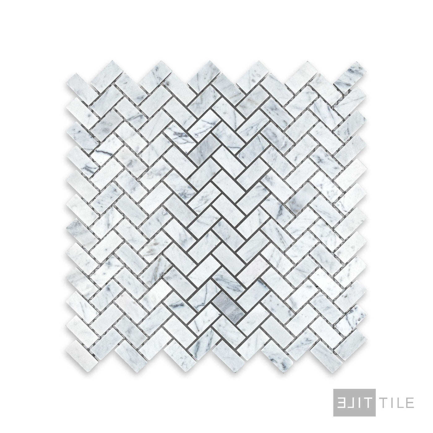 White Carrara Marble 5/8X1-1/4 Herringbone Honed Mosaic