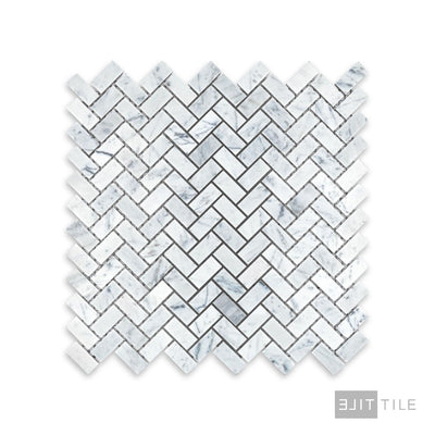 White Carrara Marble 5/8X1-1/4 Herringbone Honed Mosaic