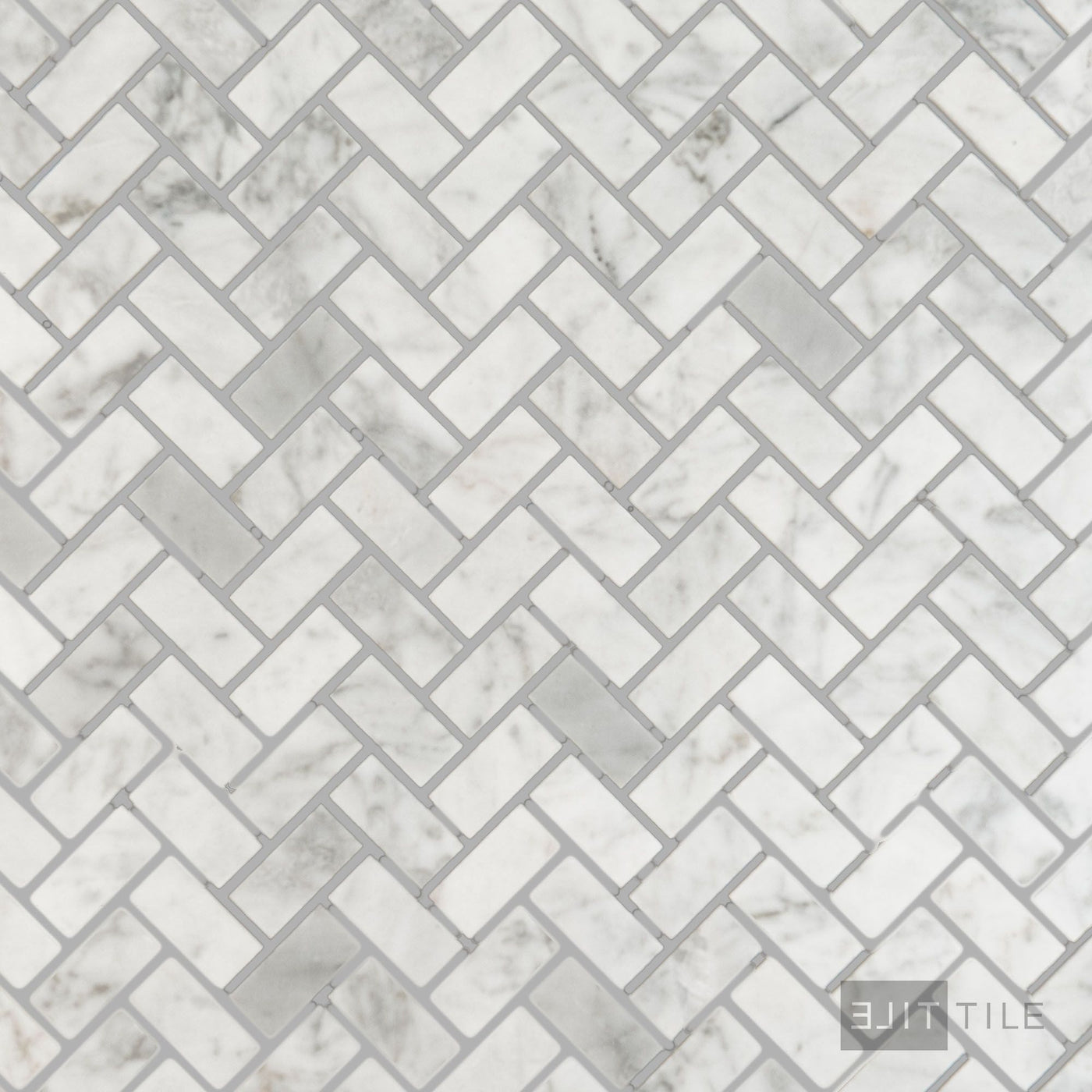 White Carrara Marble 5/8X1-1/4 Herringbone Polished Mosaic