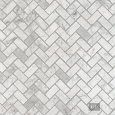 White Carrara Marble 5/8X1-1/4 Herringbone Polished Mosaic