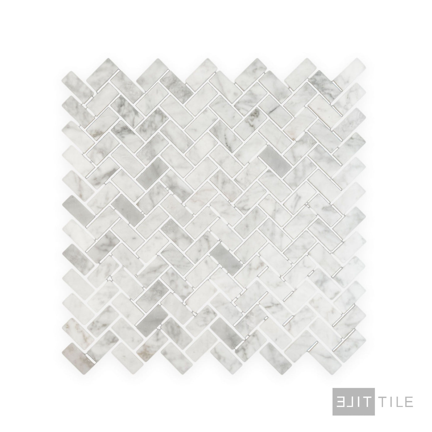 White Carrara Marble 5/8X1-1/4 Herringbone Polished Mosaic