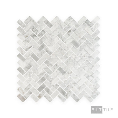 White Carrara Marble 5/8X1-1/4 Herringbone Polished Mosaic