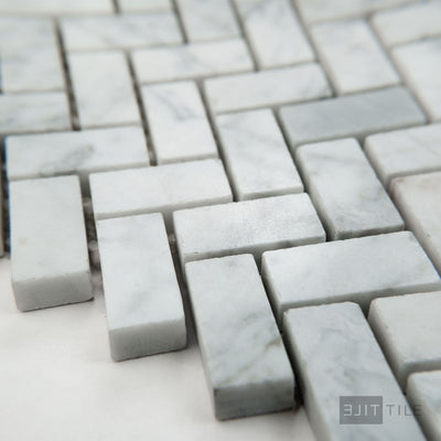 White Carrara Marble 5/8X1-1/4 Herringbone Polished Mosaic