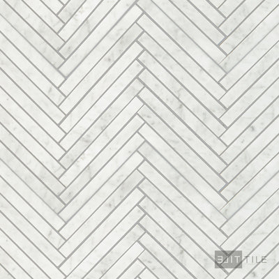White Carrara Marble 5/8X6 Herringbone Honed Mosaic