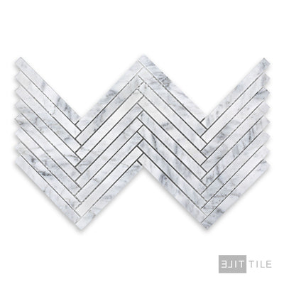 White Carrara Marble 5/8X6 Herringbone Honed Mosaic