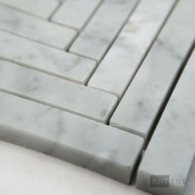 White Carrara Marble 5/8X6 Herringbone Honed Mosaic