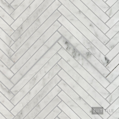 White Carrara Marble 5/8X6 Herringbone Polished Mosaic