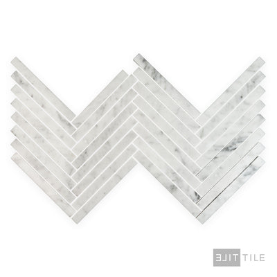 White Carrara Marble 5/8X6 Herringbone Polished Mosaic