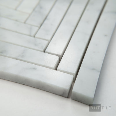 White Carrara Marble 5/8X6 Herringbone Polished Mosaic