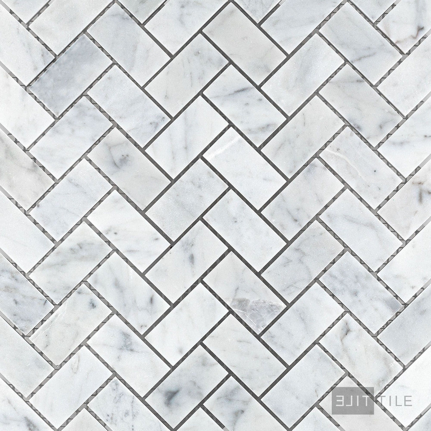 White Carrara Marble 1X2 Herringbone Honed Mosaic