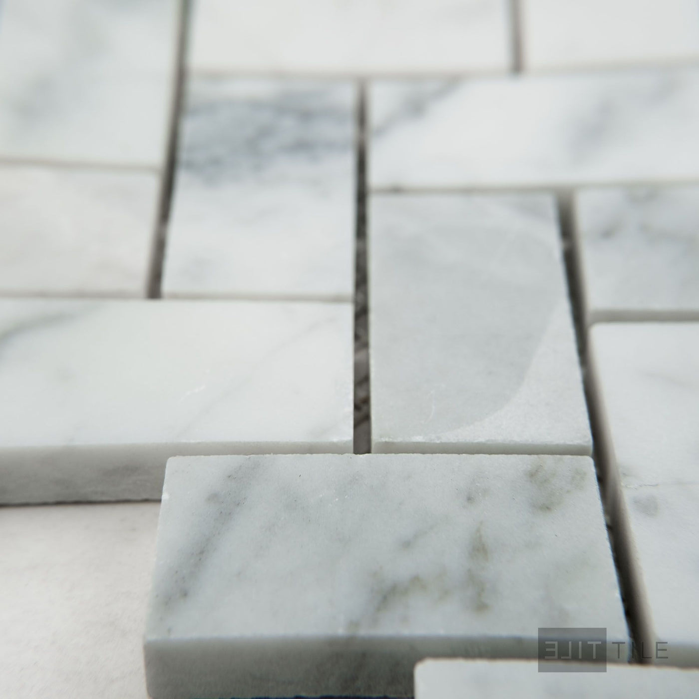 White Carrara Marble 1X2 Herringbone Honed Mosaic