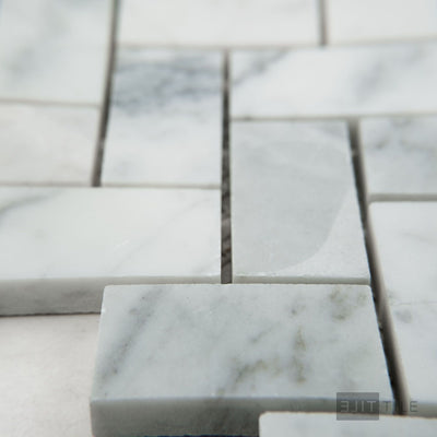 White Carrara Marble 1X2 Herringbone Honed Mosaic