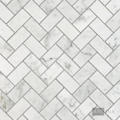 White Carrara Marble 1X2 Herringbone Polished Mosaic
