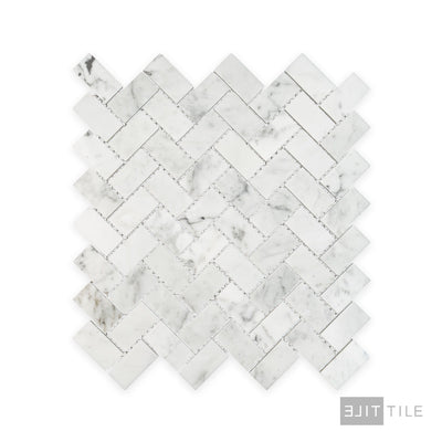 White Carrara Marble 1X2 Herringbone Polished Mosaic