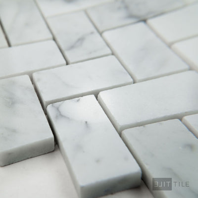 White Carrara Marble 1X2 Herringbone Polished Mosaic