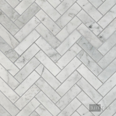 White Carrara Marble 1X3 Herringbone Honed Mosaic