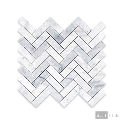 White Carrara Marble 1X3 Herringbone Honed Mosaic