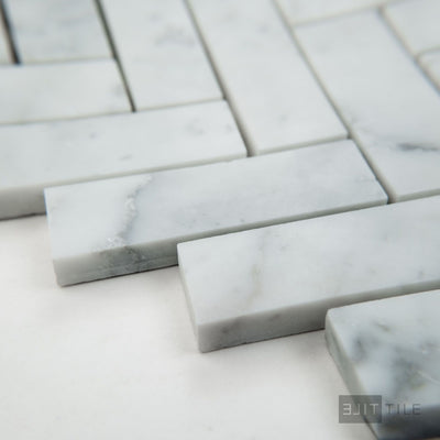 White Carrara Marble 1X3 Herringbone Honed Mosaic