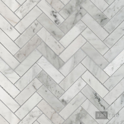White Carrara Marble 1X3 Herringbone Polished Mosaic