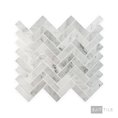White Carrara Marble 1X3 Herringbone Polished Mosaic