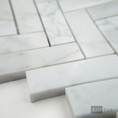 White Carrara Marble 1X3 Herringbone Polished Mosaic