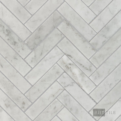 White Carrara Marble 1X4 Herringbone Honed Mosaic