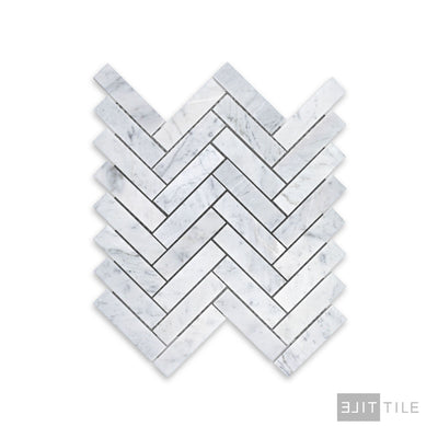 White Carrara Marble 1X4 Herringbone Honed Mosaic