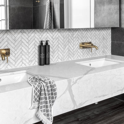White Carrara Marble 1X4 Herringbone Honed Mosaic