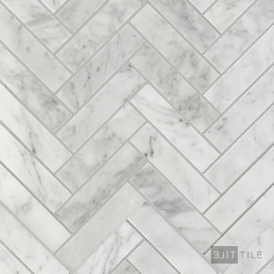 White Carrara Marble 1X4 Herringbone Polished Mosaic