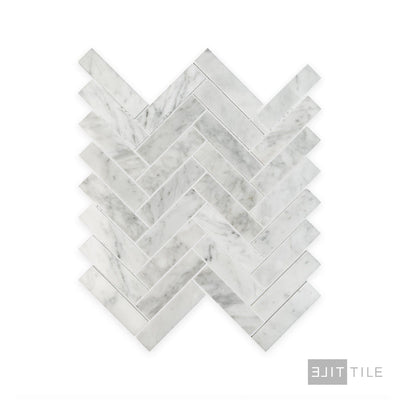 White Carrara Marble 1X4 Herringbone Polished Mosaic