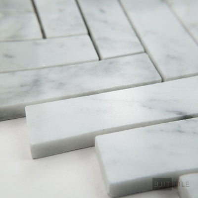 White Carrara Marble 1X4 Herringbone Polished Mosaic