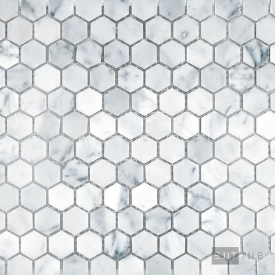White Carrara Marble 1" Hexagon Honed Mosaic