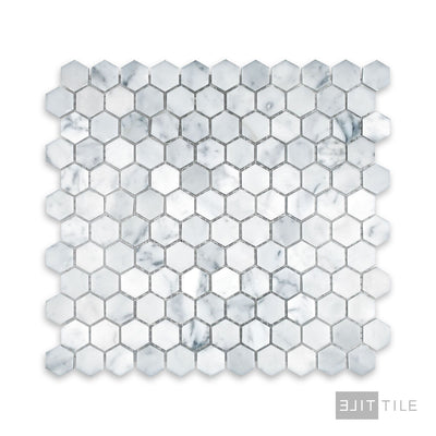 White Carrara Marble 1" Hexagon Honed Mosaic