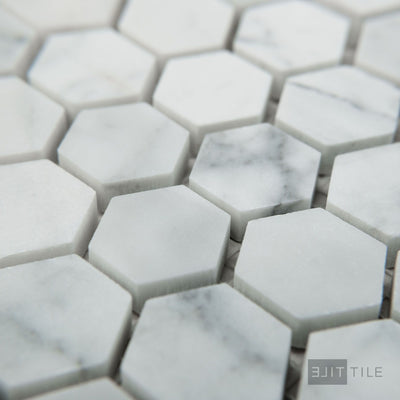 White Carrara Marble 1" Hexagon Honed Mosaic