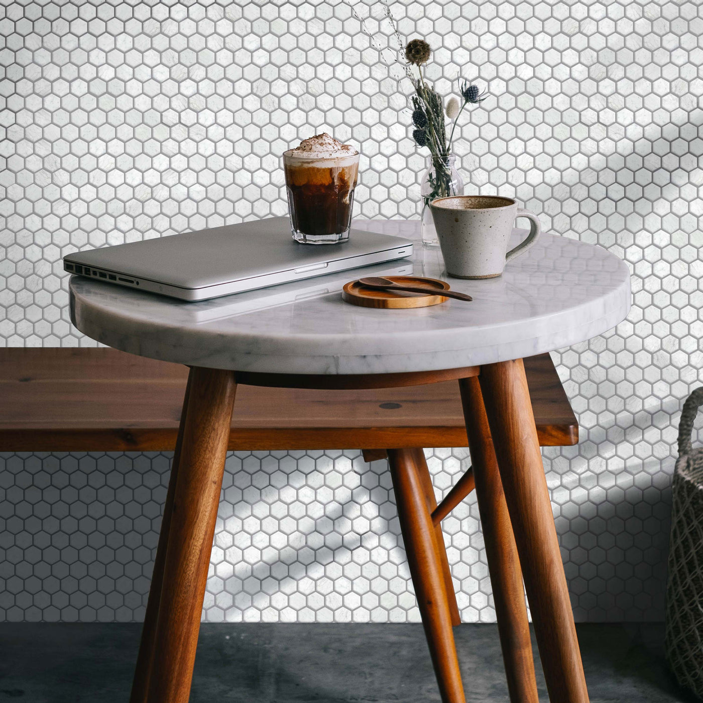 White Carrara Marble 1" Hexagon Honed Mosaic