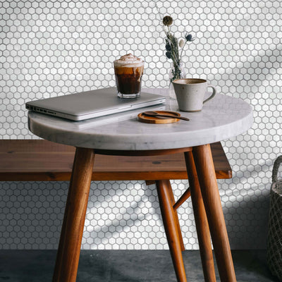 White Carrara Marble 1" Hexagon Honed Mosaic