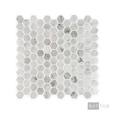 White Carrara Marble 1" Hexagon Polished Mosaic