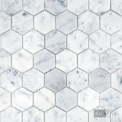 White Carrara Marble 2" Hexagon Honed Mosaic