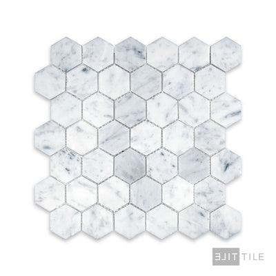 White Carrara Marble 2" Hexagon Honed Mosaic