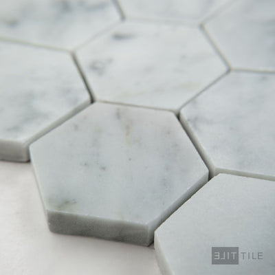 White Carrara Marble 2" Hexagon Honed Mosaic