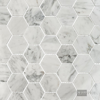 White Carrara Marble 2" Hexagon Polished Mosaic